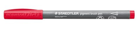 STAEDTLER brush pen pigment Arts, kirschrot, pigmentierte Premium-Zeichentusche, Pinselspitze für variable Linienbreite, wasserfest, schnelltrocknend, 10 brush pens im Kartonetui, 371-229