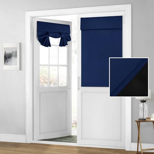 HOMEIDEAS 100% Blackout French Door Curtains, Privacy Room Darkening Curtains, 26 X 40 Inch Thermal Insulated Shades for Bedroom, Navy Blue
