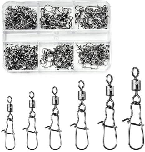 VEPEPE 100/200 Stück Rollende Angel Wirbel mit Karabiner Edelstahl, Angel Karabiner mit Wirbel, Forellen Angeln Wirbelkarabiner für Fischköder Angelzubehör 6# 7# 8# 10# 12# 14#