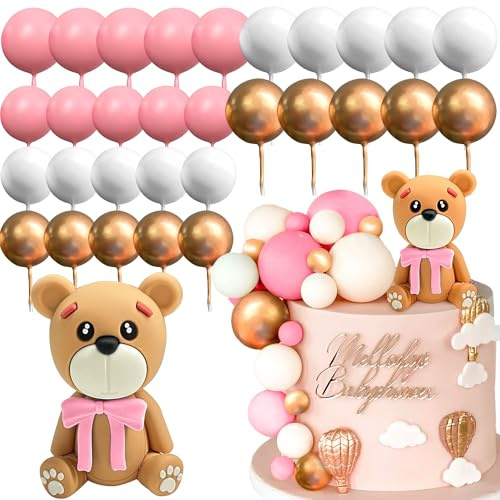 LaVenty Rosa Teddybär Kuchen Dekoration Teddybär Baby Dusche Geburtstagskuchen Dekoration Baby Dusche Baby Mädchen Kuchen Dekoration (rosa Farbe)
