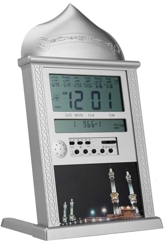 Ejoyous Muslimische Gebetuhr, Digital islamische Gebetsuhr Muslim Gebet Alarm Muslim Azan Wanduhr Gebet Uhr mit muslimischem Mondkalender Weltzeit Temperatur Azan Zeit erinnern