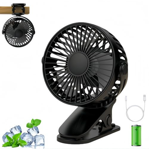 HenfuME Ventilateur Usb,Ventilateur De Table,Ventilateur Usb Portable Rechargeable Réglable Vitesse Du Vent 3 Niveaux,Angle Réglable À 360°,Ventilateur Silencieux Convient Pour Le Bureau,Maison-noir