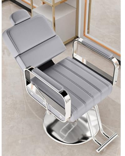 Llchaensc Friseurstuhl Mit Kopfstütze, Friseursessel Höhenverstellbar Kippbar Für Herren Damen, Friseureinrichtung Bedienungsstuhl Vintage Retro, Kunstleder,E