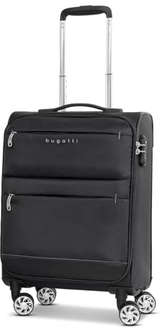 BUGATTI Kabinen-Koffer für Damen und Herren | Kleiner Cabin-Trolley 35 x 22 x 54 cm aus hochwertigem, flexiblem Polyester Material | Doppelrolle & TSA-Schloss| Go Light Soft Serie