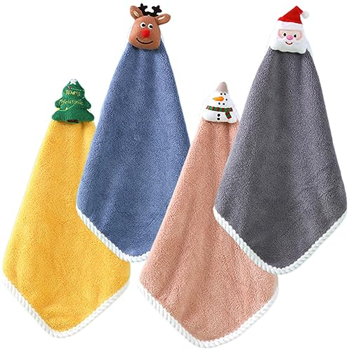 Hoement 4er Satz Weihnachtshandtücher Zum Aufhängen Wasserabsorbierende Küchentücher Für Handtrocknung Und Geschirrputzen