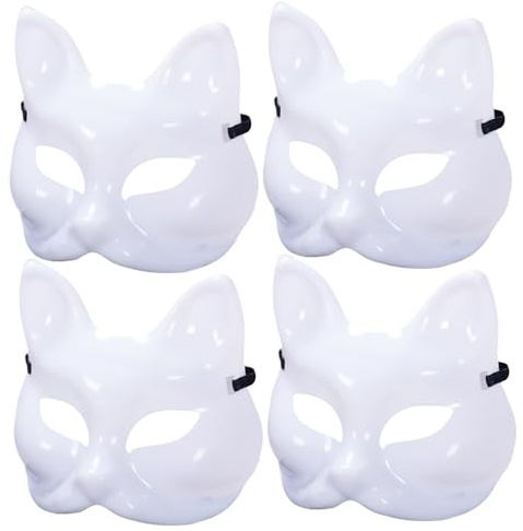 NASSMOSSE 4 PCS Cat Mask DIY Blank Paintable Halloween Fox Mask Mask Face Masque thérian Blanc inachevé avec Groupe élastique pour Cosplay Masquerade Party Halloween Decor