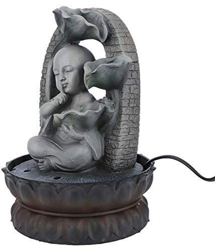 Fuente de Cascada de Mesa de Buda de Resina LED, Decoración Interior Relajante para Oficina en Casa (Enchufe Europeo 220V Modelo 16059)