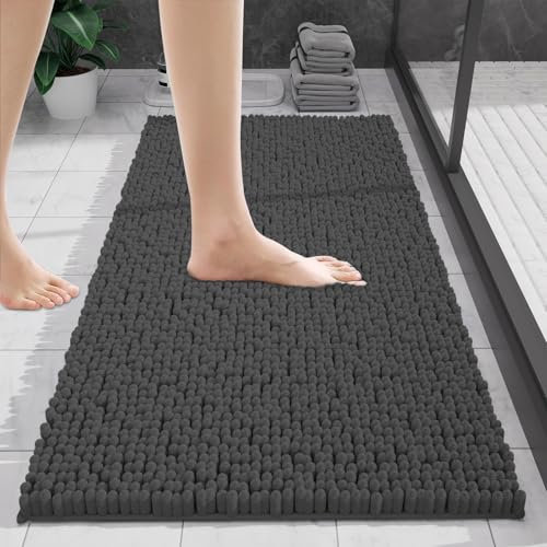 UHOUSEST Alfombrilla de baño Antideslizante, Suave Alfombra de baño Absorbente de Agua, Lavable a máquina, Alfombrilla de baño, para bañera e Inodoro, Gris Oscuro, 50 cm x 80 cm