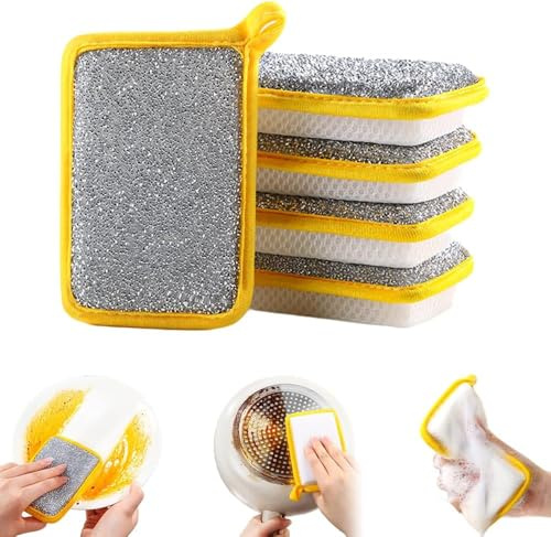 Trapos Multiusos para Lavar Platos húmedos y Secos, paño de Alambre de Esponja Absorbente de Doble Cara, Trapos de Limpieza de Alambre Que no Rayan, fregado, Estropajo Reutilizable (S,5pcs)