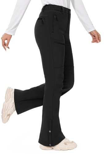 Hiauspor Womens-Snow-Ski-Pants-Fleece-Lined-Water-Resistant Insulated Thermal Flare Warm for Snowboard Winter Hiking(Black, 14, 31)