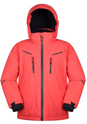 Mountain Warehouse Slalom Kids Extreme Waterproof Ski Jacket - Fleece Lined Padded Coat with Detachable Snowskirt, Boys & Girls - Winter Skiing, Sports, Walking Fiery Coral Teen Size 13 Years