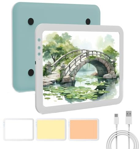 Cocoarm LED-Lichtkasten, A4 Leuchttisch, Mallichtpad mit USB-Stromkabel, Aufladbar Ultrahelle LED Licht pad Leuchtplatte Lichtplatte Lichttafel Kabelloses LED-Lichtpad, 3 Farbmodi (Green)