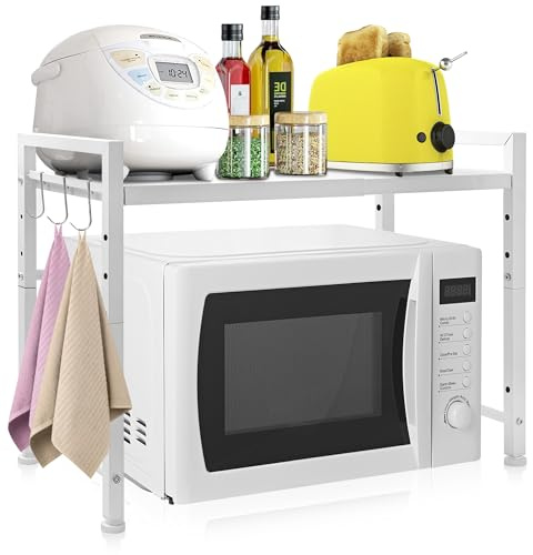OUUTMEE Mikrowellenregal, Mikrowellenständer Kohlenstoffstahlmaterial mikrowellen Regal Mikrowellenhalter Küchenarbeitsplatten Stabil und stark Weiß, 2-stufiges