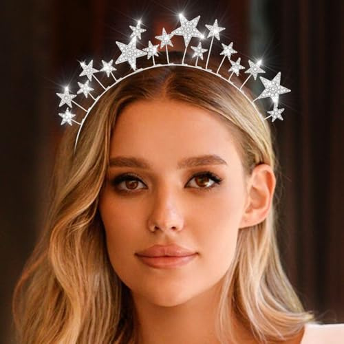 Zoestar Stern Kronen Stirnband Sterne Strass Stirnbänder Göttinnen Kopfbedeckung Festival Party Kostüm Haar-Accessoires für Frauen (Silber, Einheitsgröße)