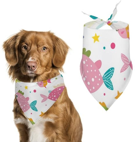 Hund Bandanas Niedliche Bunte Fische Und Seifenblasen Muster Hundeschal Latztuch Für Haustiere Large: 70 * 30 cm