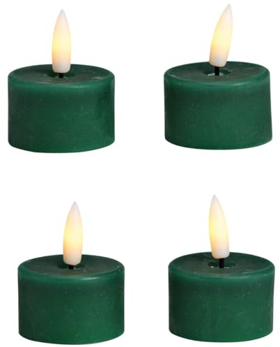 matches21 HOME & HOBBY LED Teelichter 4er Set aus Wachs mit Timerfunktion - Kerze realistisch flackernde Flamme warmweiß Ø 4 x 4 cm - Elektrische Wachskerze in Grün als gemütliche Tischdeko