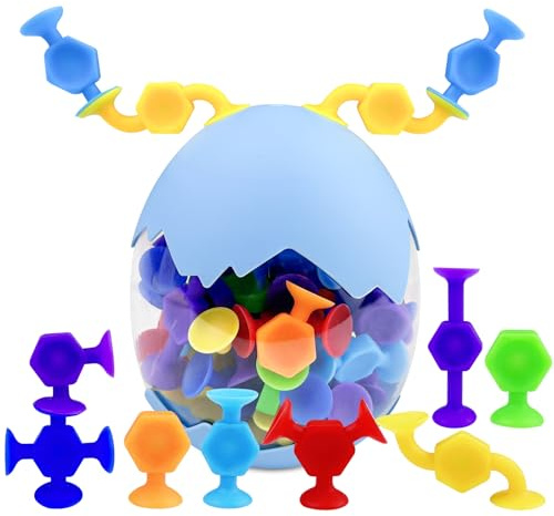 Chiluxendo Badewannenspielzeug(48Pcs), ab 2 Jahre Badewanne Kinderspielzeug | Saugnapf Spiel Reise Spielzeug für Autofahrt Saugnäpfe Saugspielzeug, Teleskop Badespielzeug Suction Bath Toys for Kids