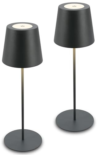 BRILONER - 2er Set LED Tischlampe kabellos mit Touch, dimmbar in Stufen, höhenverstellbar, Nachttischlampe, Leselampe, LED Lampe, Tischleuchte, Akkulampe, Outdoor Lampe, 36x10,5 cm, Anthrazit