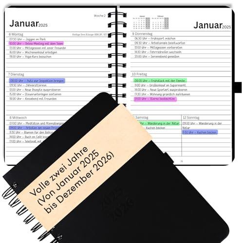DIN A5 2026 Terminplaner Kalender auf Deutsch, Terminkalender Wochen-Planer, Agenda & Organizer, 2 Jahres Wochenkalender Buchkalender mit Kunstleder-Hardcover & 120 g/m² Papier