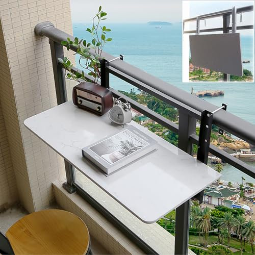 XRRJFYH Klapptisch Balkon Balkontisch Wetterfest Balkonhängetisch für Geländer Balkon Tisch Klappbar mit 4 Einstellbaren Höhen(Multi-Colored,100CM/39IN)