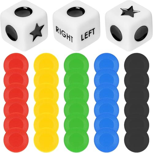 33 Stück Lustiges Würfelspiel, 3 Stück L-C-R Würfel, 30 Stück Farbchips, Würfelspiele Tischspiele, 6 Seitige Würfel, für Reisen, Teaching, Camping Picknick, Mehrspielerpartys und Familienfeiern