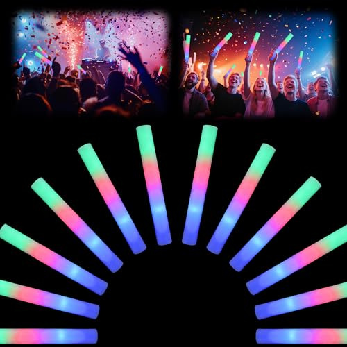 Desing Wish 12 Stück LED Leuchtstab Set 34cm Weihnachten Mehrfarbige Leuchtstäbe Schaumstoff Blinkstäbe Knicklichter Glow Sticks 3 Modi für Geburtstags Hochzeit Party Supplies Accessoire Deko