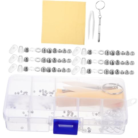 Healifty Glasses Repair Kit with Glasses Screws Nuts and Sunglasses Accessories Plastic Metal Grids Storage Box Compact Eyeglass Repair Kit Travel for Sunglasses and Watches Maintenance