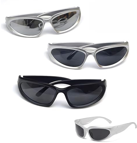 CJAPGJW 3er-Rave Brille, Y2K Accessoires, Pack Futuristische Sonnenbrille für Herren und Damen, Sportbrille für Radfahren, Motorrad, Golf, Tennis, Laufen und Outdoor-Aktivitäten