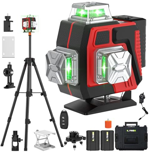 Laser Level with Tripod,16 Line 4D,360° Full-Around Laser Lines High Precision Self-Leveling,4800mAh Dual Batteries, with Magnetic Bracket+Mini Tripod Construction/DIY Tools Case/Cloth Bag Optional