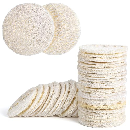 25 PCS Natural Loofah Face Exfoliator Pad, 2.36 in Face Scrubbing Pads | Loofa Exfoliating Face Pads for Makeup Dead Skin Removal, Cleansing Skin for Women and Men