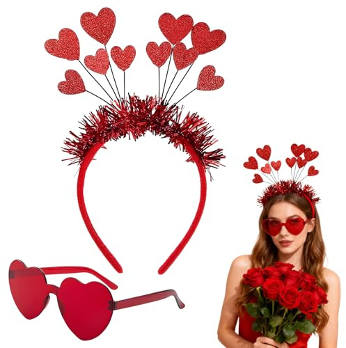 fshxj 2 Pcs Amor KostüM Damen,Herz Haarreif,Herz Brille,Amor Haarreif,Herzen Rot Haarreifen,Herzchen Haarreif, Für Männer Frauen, Jubiläum Hochzeit Verlobung Party Accessoire