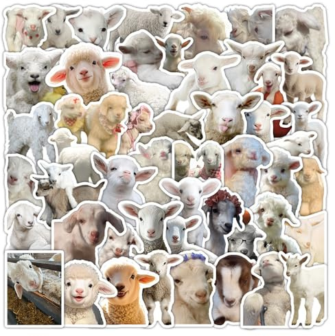 50 Pcs Sheep Stickers Laptop Car Scrapbook Phone Skateboard Suitcase Luggage Bike Sheep Vinyl Waterproof Aesthetic Personalised Stickers for Adults