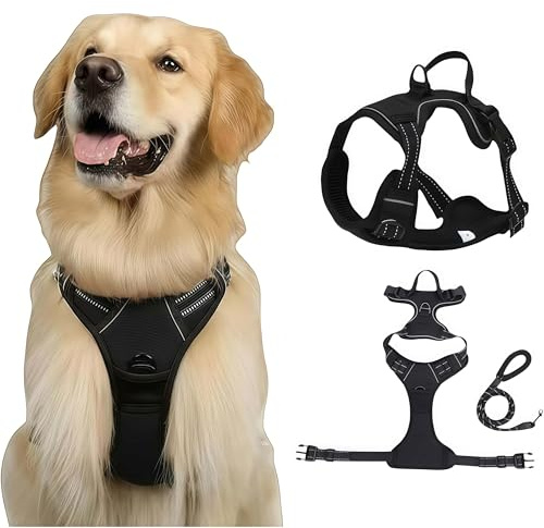 Fellstern Anti Zieh Geschirr— Anti Zieh Hundegeschirr Ergonomisches Design Mit Griff Für Kontrolle Und Entspanntes Gehen Im Alltag (Schwarz,XL)
