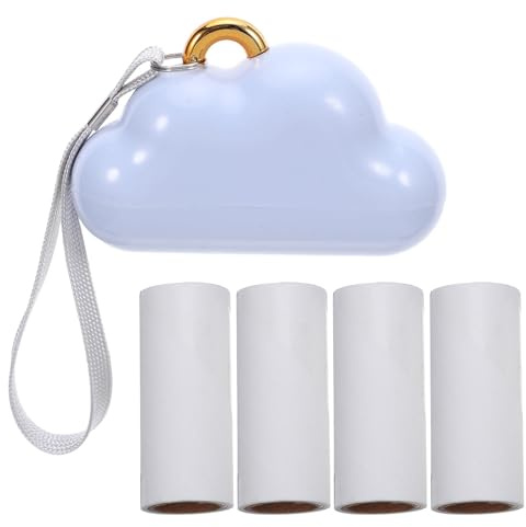 SMASOLO Rodillo Quitapelusas Portátil y Reutilizable en Forma de Nube, 5 Piezas (1 Quitapelusas Azul 4 Rollos de Papel), Adecuado para Ropa, Muebles y Mascotas, Compacto para Viajes,