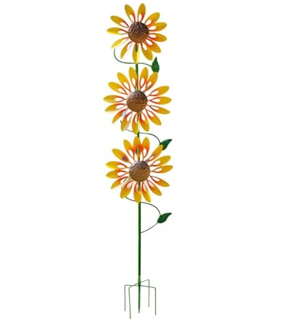 Three-Tiered Sunflower Wind Spinner, 48 inch Outdoor Spinners 360° Metal Windmills, Wind Mills for Yard, Gift for Family Friends