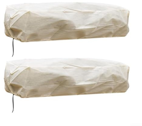 Caja rectangular de protección contra heladas para macetas de balcón y patio, no tejida, protección de jardín de invierno contra el viento, la lluvia, las heladas, color beige, paquete de 2 (100 x 40