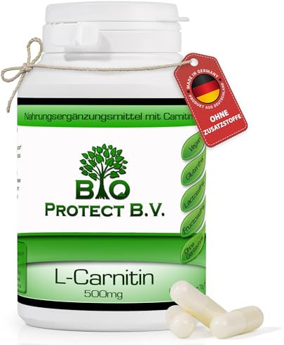 BIO Protect Premium L-Carnitin 500mg - 120 Kapseln - Hochdosiert - Ohne Zusatzstoffe - Laborgeprüft - Hochdosiert - Vegan - Bio Protect