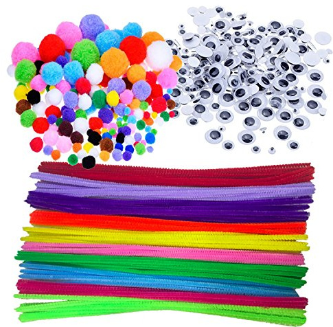 Wartoon - pompones y bastoncillos de chenilla, ojos artificiales, adhesivos y móviles, adornos para manualidades, 500 unidades