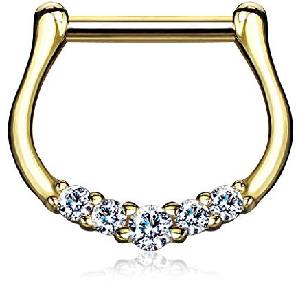 Autiga Nasenpiercing 14 Karat 585 Echtgold Septum Ring Clicker Nasenring Klapp Piercing Nase Zirkonia Kristall