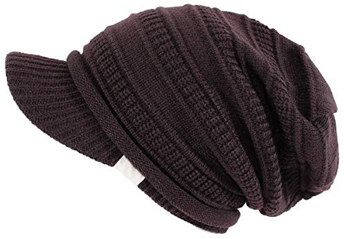dy_mode Damen Strickmütze mit Schirm Herren Schirmmütze Unisex Strick Mütze - A300 (A300-Braun)