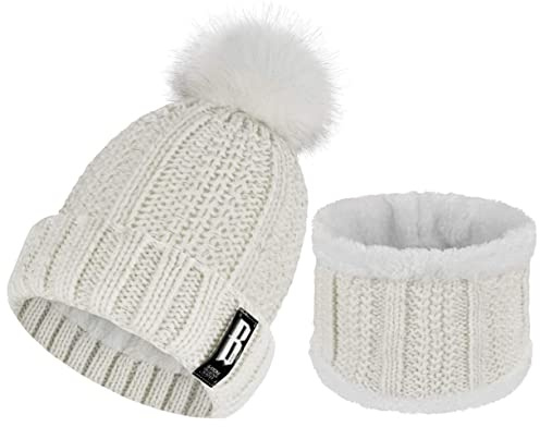 Yuson Girl Conjunto de gorro y bufanda de punto, forro polar de invierno, forro de lana Beanie Hat, calentadores de cuello para mujeres