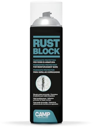 CAMP Rust Block Passivante - Protettivo Spray per Ferri d'Armatura Anticorrosivo, Promuove l'Adesione per Malte e Crea una Barriera Protettiva - Pronto all'Uso, Indicato per Interni ed Esterni, 500ml