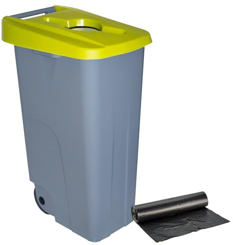 Denox Poubelle à roulettes 110 L 58 x 41 x 89 cm Jaune