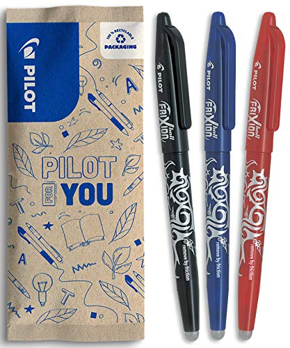 PILOT - FriXion Ball 0.7 Set - 3 Stück: Schwarz/Blau/Rot - Radierbare Tintenroller 0,4mm Strichstärke - Angenehme Schreibführung, Thermosensitive Tinte, Austauschbare Mine - Mittlere Spitze