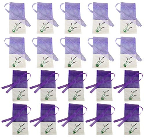 BESPORTBLE Lavender Sachet Bags 20Pcs 6X2.8 Inch Cotton Drawstring Gauze Empty Bags for Herbs Spices Wardrobes and Home Fragrance