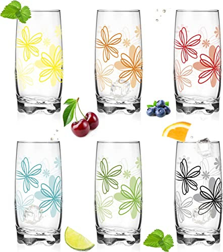 Lot de 6 verres avec imprimé floral - 350 ml - Avec joli fond - Grand format