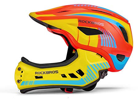 ROCKBROS Kinderhelm Integriert Fahrradhelm Kinder Jugend Fullface Helm mit Abnehmbarem Kinnschutz BMX MTB Downhill Helm M 54-57cm Orange