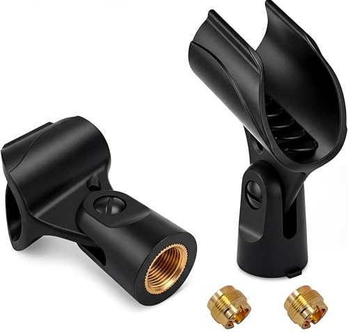 Mictop Universal Microphone Clip Holder, Comes with 5/8 Male to 3/8 Female Screw Adapter Suitable for Handheld Microphones, 2-Pack