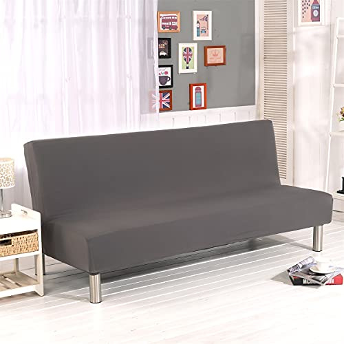 Stretch Futon Cover Armless Sofa Slipcover Foldable Sofa Bed Covers with Elastic Band, Machine Washable (Gray)