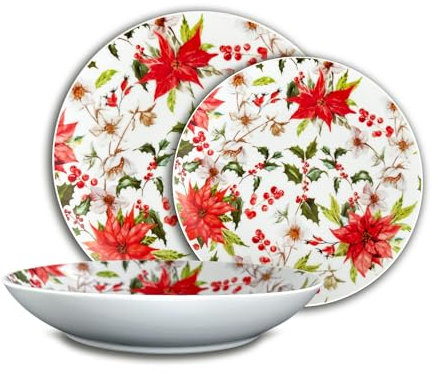 Maison Tortorà - Set 18 Piatti Natalizi in Porcellana, Decoro Stella di Natale